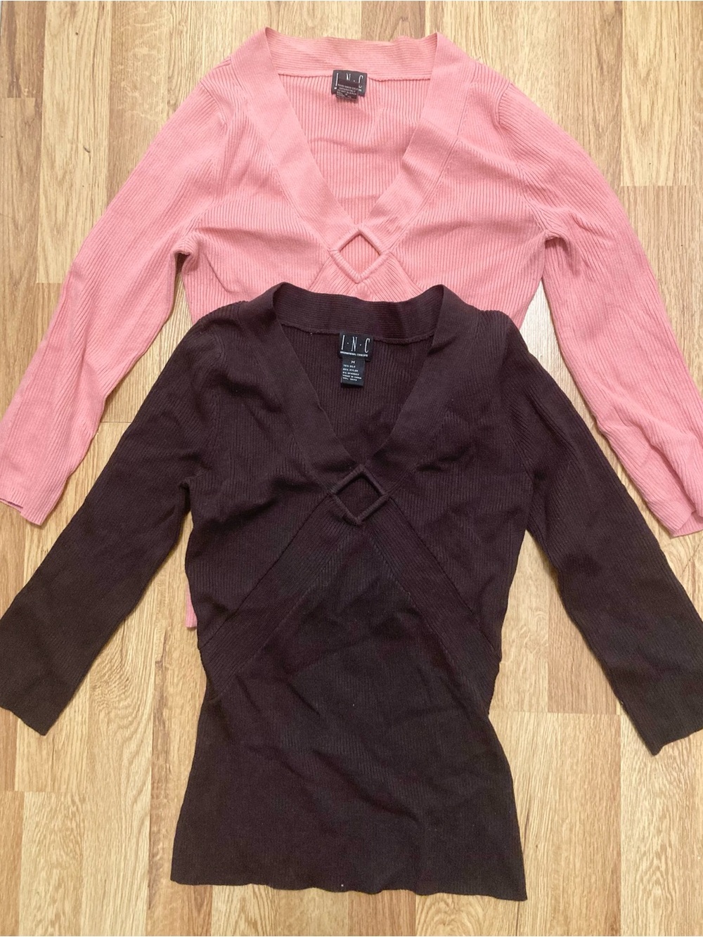 Pair of INC International Concepts Ribbed V‑Neck Sweater w/Diamond Detail